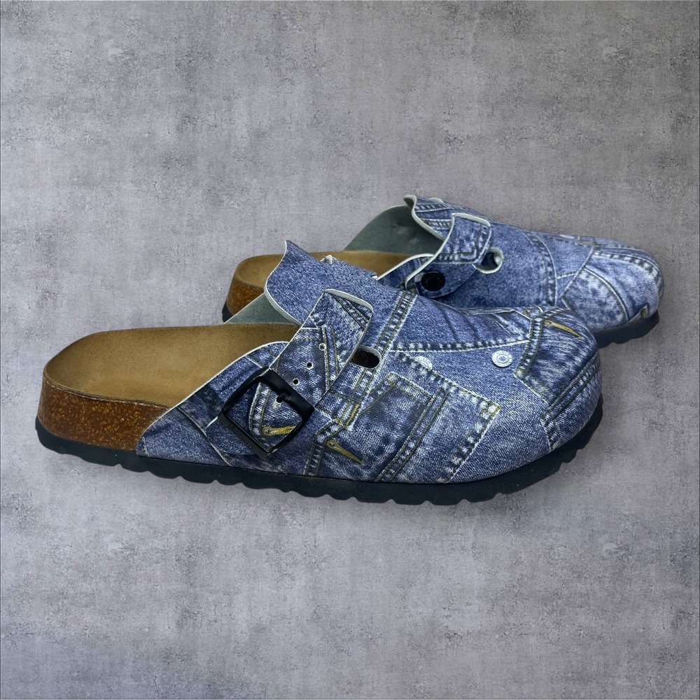 Vintage Birkenstock Betula Denim Patchwork Print Slip On Clogs Womens 7  Comfort